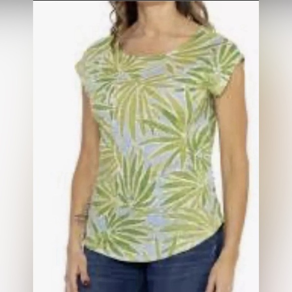 Sigrid Olsen Green and Blue Tropical Muscle Tee - Picture 1 of 7